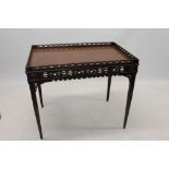 George III-style mahogany silver table with pierced gallery and frieze on square tapered legs,