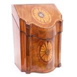 Fine George III mahogany tulipwood crossbanded and parquetry inlaid serpentine knife box,