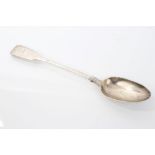 Victorian silver fiddle pattern serving spoon with engraved armorial crest (London 1846),