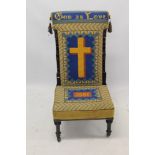 Victorian embroidered and tapestry upholstered prie dieu chair of typical form,