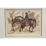 Peggy Somerville (1918 - 1975), sepia wash - Child on Horseback, in glazed frame, 17cm x 23cm.