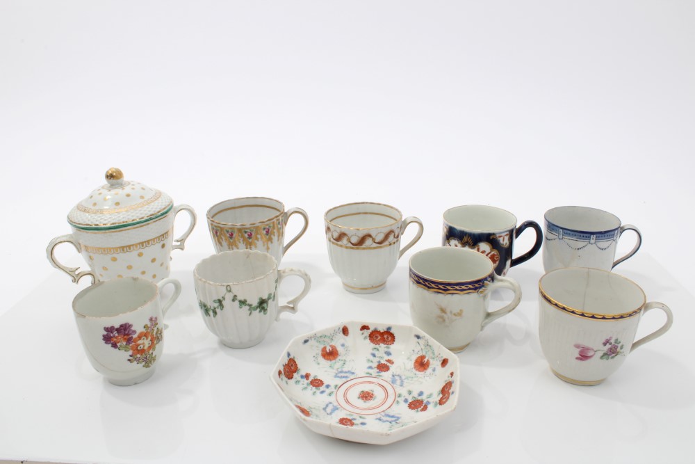 Collection of 18th century English coffee cups - including Lowestoft, Chelsea, Derby,