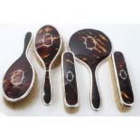 1920s silver and tortoiseshell dressing table set - comprising pair hairbrushes,