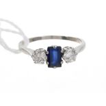 Diamond and sapphire three stone ring,