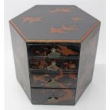 Late 19th century Japanese black and gilt lacquered hexagonal chest with four graduated drawers