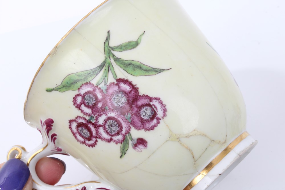 Three 18th century Chelsea Derby polychrome coffee cups with finely painted floral sprays - Image 7 of 9