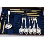 Composite part canteen of silver plated fiddle and thread pattern cutlery - comprising eight dinner