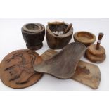 Quantity of treen - to include relief carved plaque,