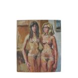 Peter Collins, oil on board - two female nudes, 76cm x 63cm,