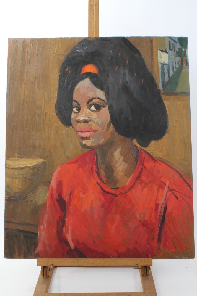 Peter Collins, oil on board - portrait of a young lady, signed, 61cm x 51cm, unframed, - Image 6 of 13