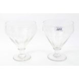 Pair of unusually large 19th century glass rummers with bell-shaped faceted bowls,