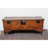 17th century elm six-plank coffer with solid hinged lid and three lock plates,