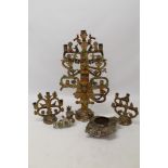 Large Mexican Folk Art ceramic candlestick with meandering candle arms and figural and animal