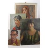 Peter Collins, oil on board - half-length portrait of a young lady, 60cm x 50cm, framed,