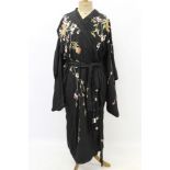 Early 20th century Japanese silk embroidered sleeved gown with pomegranate and chrysanthemum