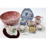 Collection of 19th century Continental pottery - including Delft plaque, large lustre bowl,