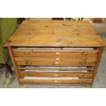 Early Victorian pitch pine plan chest with nine drawers,