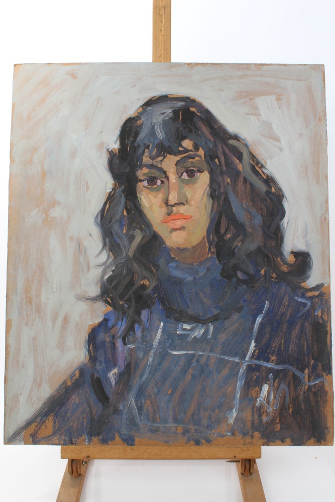 Peter Collins, oil on board - portrait of a young lady, signed, 61cm x 51cm, unframed, - Image 2 of 13