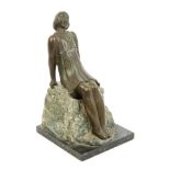 English School (circa 1920s) bronze figure of a seated woman in a dress,