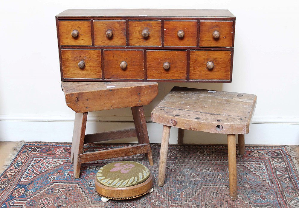 Victorian mahogany table-top cabinet containing nine drawers, 85cm wide,