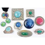 Group of Arts & Crafts and similar style jewellery - including Ruskin Pottery brooch,