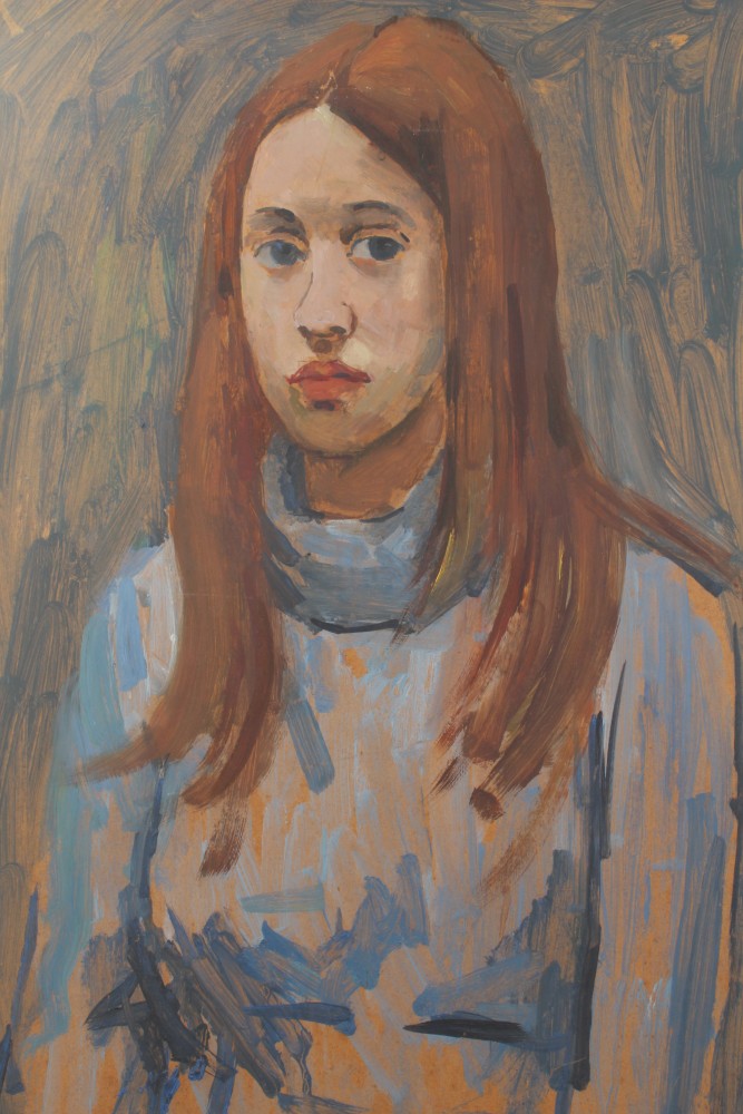Peter Collins, oil on board - half-length portrait of a young lady, 60cm x 50cm, framed, - Image 5 of 7