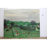 Stan Anscombe, oil on board - Hunting scene, signed, 85cm x 110cm, together with another similar,