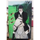 Stan Anscombe, oil on canvas - portrait of a lady on a grey hunter, signed,