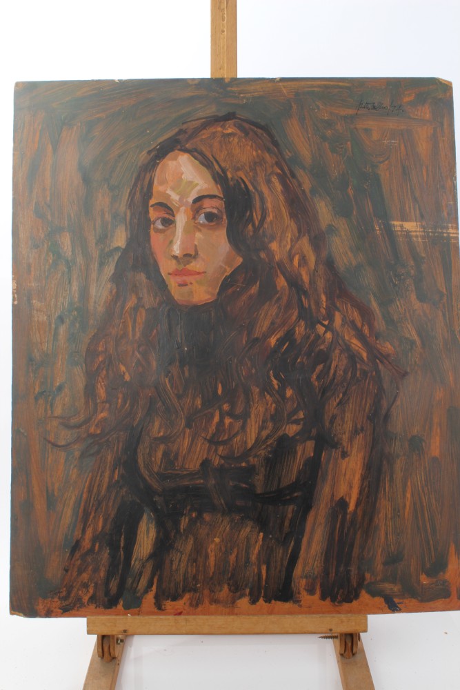 Peter Collins, oil on board - portrait of a young lady, signed, 61cm x 51cm, unframed, - Image 5 of 13