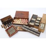 19th century carved and stained wood chess set, king 6cm high, boxed,