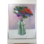 Peter Collins, oil on board - still life of flowers in a glass vase, signed and dated '81,
