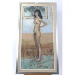 Peter Collins, oil on canvas - female nude study, 73cm x 37cm, framed,