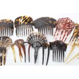 Collection of Victorian and later tortoiseshell and faux tortoiseshell combs and hairpieces