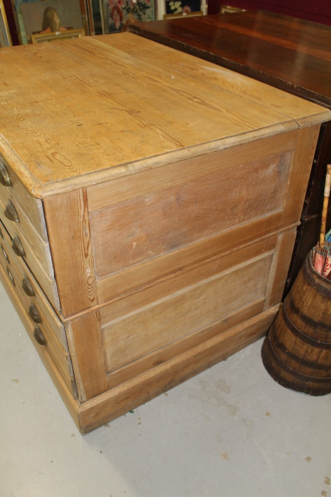 Early 20th century pine plan chest with six drawers and brass cup handles, - Image 3 of 4