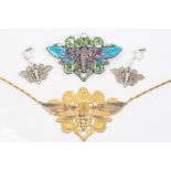Gilt metal and enamel stylised moth necklace,