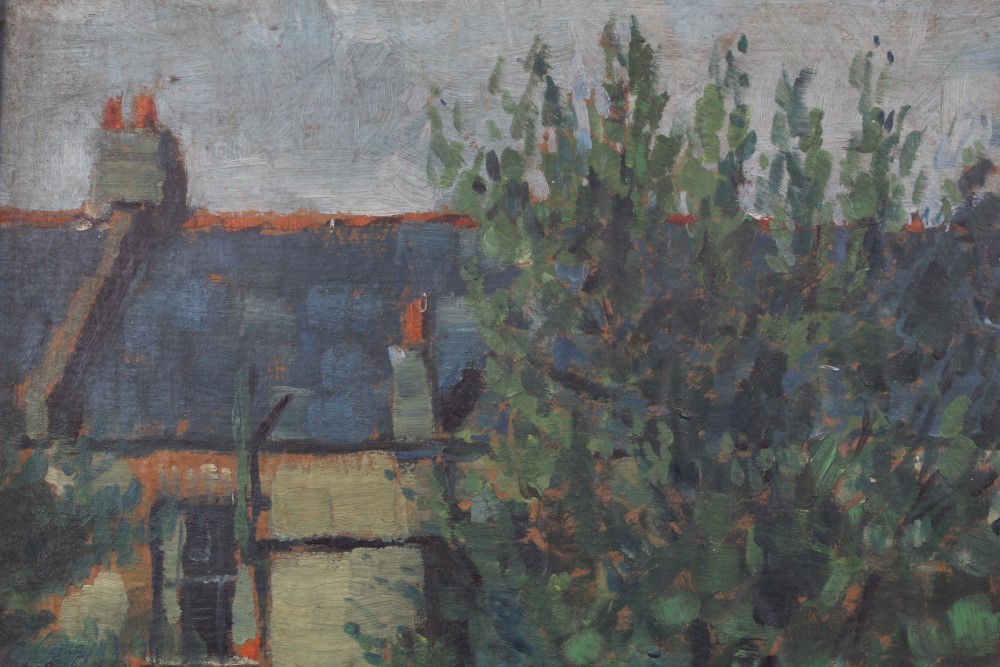 Peter Collins, oil on paper laid on board - terrace houses, 37cm x 26cm, framed, - Image 3 of 8