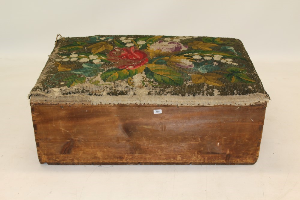 Large Victorian pine ottoman with hinged tapestry top,