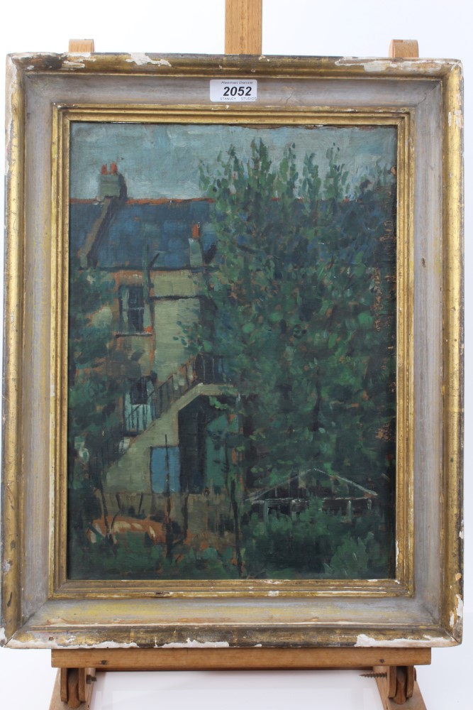 Peter Collins, oil on paper laid on board - terrace houses, 37cm x 26cm, framed,