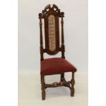 17th century beech high back dining chair with carved arched back,