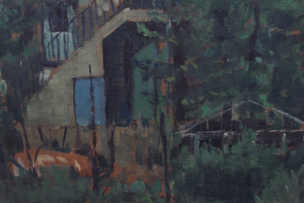 Peter Collins, oil on paper laid on board - terrace houses, 37cm x 26cm, framed, - Image 2 of 8