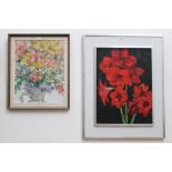 Peter Collins, oil on board - still life of amaryllis, 59cm x 44cm, framed,