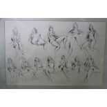Peter Collins, pen and ink on paper - nude studies, 57cm x 82cm, framed,