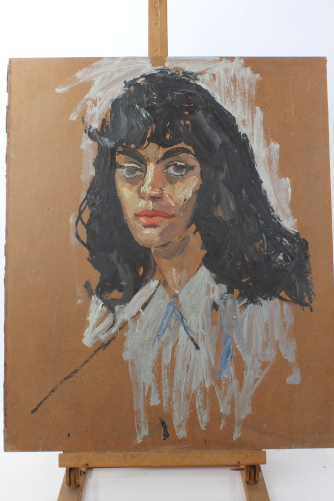 Peter Collins, oil on board - portrait of a young lady, signed, 61cm x 51cm, unframed, - Image 9 of 13