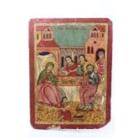 18th / 19th century Greek Orthodox icon depicting Holy figures dining,