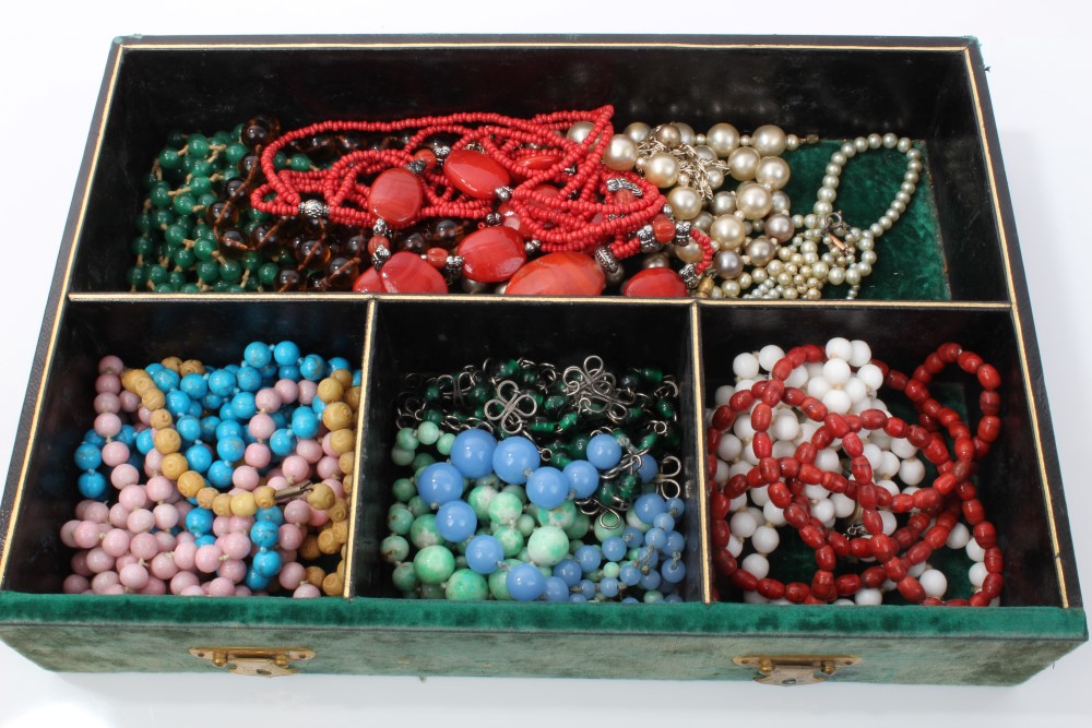 Large wooden Victorian jewellery box containing various items - including bead necklaces, - Image 2 of 4