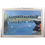 Peter Collins, oil on board - harbour scene, signed, 50cm x 74cm, framed,