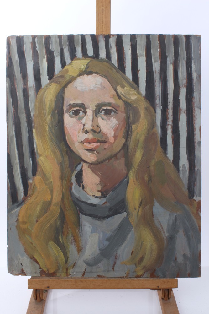 Peter Collins, oil on board - portrait of a young lady, signed, 61cm x 51cm, unframed, - Image 12 of 13