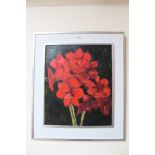 Peter Collins, oil on board - still life of amaryllis, 60cm x 50cm, framed,