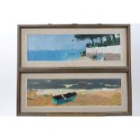 Peter Collins, oil on board - coastal scene, a pair, 15cm x 50cm,