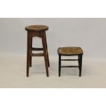 19th century hardwood machinists' stool, the oval pierced top on splayed jointed supports,